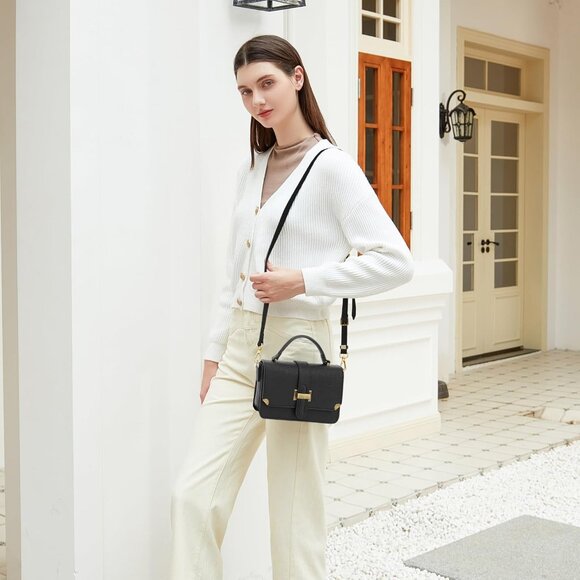 Women's B-black Leather Satchel Small Classy Crossbody Bag Purse Fashion Handbag - Picture 2 of 7